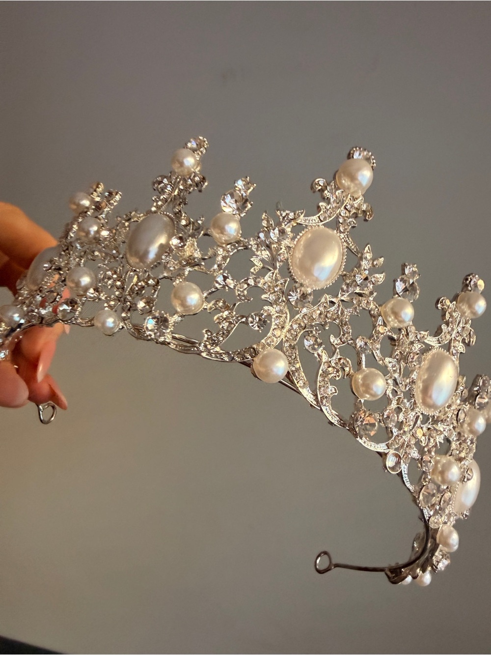 Silver Pearl Crystal Tiara - Elegant Wedding Headpiece